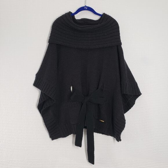 Michael Michael Kors Poncho Sweater Womens Small/Medium Black Knit Cowl Neck - Picture 1 of 16